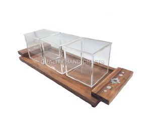 Plateau de service décoratif rectangulaire en bois laqué avec coquille de nacre, design créatif, boîte en acrylique, fait main, taille personnalisée - Product Image 2