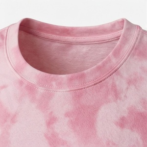 Ensemble 2 pièces pour femme, rose tie-dye, short et haut à manches courtes, col rond, coupe décontractée, au-dessus du genou, en coton tricoté, pour l'été - Product Image 4