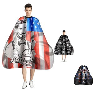 Cape de coiffure professionnelle en polyester imprimé, résistante à l'eau, pour salon de coiffure, avec fermeture ajustable au cou et bouton à crochet - Product Image 5
