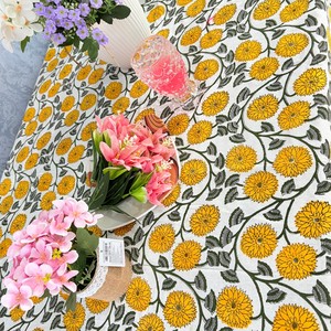 Hand Block Printed Floral Modern Eco-Friendly Durable Washable Reusable Customizable Pure Cotton Handmade <b>Square</b> <b>Tablecloth</b> - Product Image 4