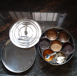 Caja Redonda para Especias Masala Dabba de Acero Inoxidable con Múltiples Contenedores y Cuchara, Organizador de Cocina - Product Image 2