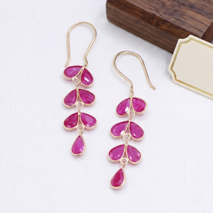 New Arrival Natural Ruby Leaf Shaped Gemstone Drop Dangle <b>Earring</b> in 18k Yellow Gold Handmade Jewelry Wholesaler - Product Image 6