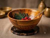 Bol de service en bois naturel artisanal, conçu pour des repas quotidiens élégants et pratiques
