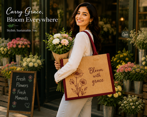 Sac fourre-tout en jute Bloom with Grace avec fermeture magnétique, sac de plage à main 40x32x15cm - Product Image 1
