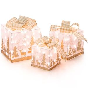 Juego de 3 Cajas de Regalo Navideñas Iluminadas con 100 Luces Blancas Cálidas - Product Image 3
