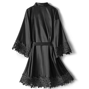 Bata de encaje floral plisada para mujer, kimono transparente, lencería sexy, bata de baño, ropa de dormir transpirable para boda y luna de miel - Product Image 4