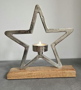 Wooden Tea <b>Light</b> Holder with Aluminum <b>Star</b> Decorations for Christmas Home Decoration Durable - Product Image 6