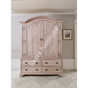 Luxury Handcrafted Solid Wood 2 Door <b>Wardrobe</b> with 4 Lower Drawers Rustic Distressed Ash Armoire - Product Image 5