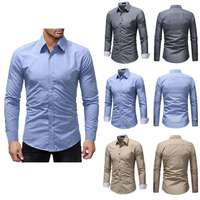 Kemeja Pria Slim Fit Berkualitas Tinggi Bahan Poplin Bernapas Model Stand Spring Grosir Logo Kustom Kancing Depan Lengan Panjang Warna Merah Solid