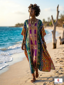 Printed Women <b>Kaftan</b> Dress Loose Fit Comfortable Beach Wear Lightweight Fabric Stylish <b>Summer</b> Bulk Manufacturing Export Supply - Product Image 4