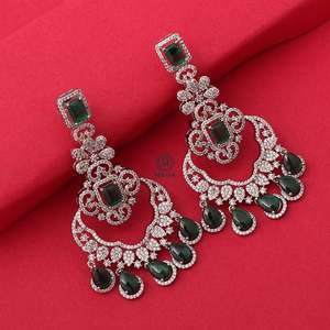 Florence Emerald Green CZ Designer Chandelier Earrings - Product Image 2