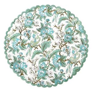 Elegant Handmade High Quality <b>Round</b> Fabric <b>Placemat</b> With Floral Pattern Scalloped Edge Oriental Design Reusable Table Mat - Product Image 4