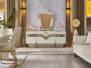 Ensemble de salle à manger moderne de luxe en fer, table rectangulaire en acier inoxydable doré avec 6 chaises, mobilier contemporain pour villa et cuisine - Product Image 6