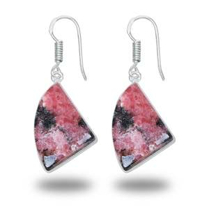 Women's Jewelry 100% Handmade Indian Silver Charm Earrings Rhodonite Gemstone Rhodium Silver Plated Cute Design for Party Wear - Product Image 4