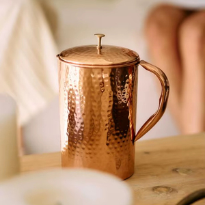Copper jug set for wellness focused home environment water serving metal set with <b>glasses</b> durable reusable kitchen dining drinkw - Product Image 1