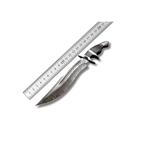Cuchillo de Hoja Fija de Acero de Damasco en Oferta, con Mango Ergonómico Negro, Hoja Curva, para Caza, Camping y Supervivencia al Aire Libre - Product Image 1