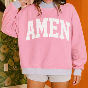 Sudadera de invierno personalizada al por mayor para mujer, cuello redondo, reversible, talla grande, estilo vintage, 100% bordado con insignia frontal - Product Image 4