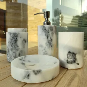 Elegant White Marble Luxury <b>Bathroom</b> <b>Accessories</b> <b>Set</b> Eco-Friendly & Durable for Home and Restaurant Use - Product Image 3