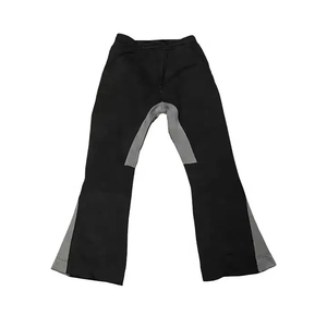 Pantalon évasé noir pour homme avec panneau latéral gris, taille élastique, décontracté, pour l'automne, en mélange de coton et élasthanne, tissu tricoté respirant - Product Image 1