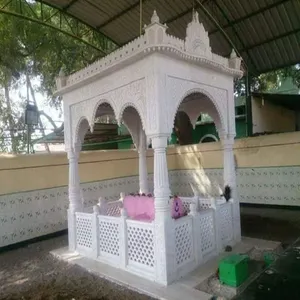 Structure de mausolée Dargah moderne islamique entièrement personnalisable, sculptée à la main, résistante aux intempéries, en marbre blanc Makrana, à montage au plafond - Product Image 1