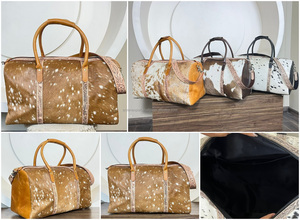 Nuevas Bolsas de Viaje Grandes de Cuero Genuino con Pelo Natural y Grabado, de Alta Calidad, para Unisex - Product Image 3