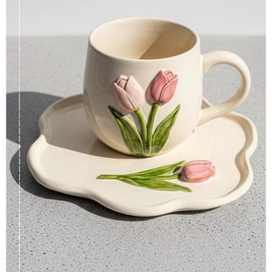 Tasses à café en céramique esthétiques et mignonnes en gros, tasses à thé en grès peintes à la main avec motifs floraux, tasses en porcelaine écologiques personnalisables avec logo - Product Image 6