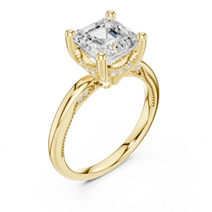 Anillo clásico de diamante solitario de talla Asscher con cuatro puntas, cultivado en laboratorio, en oro amarillo de 14k, hermosa joya para mujer para uso diario. - Product Image 5