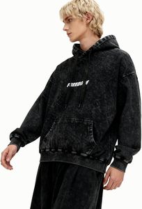 Sweat-shirt à capuche oversize pour homme, noir, en coton French Terry délavé à l'acide, imprimé Freedom, décontracté, pour l'automne - Product Image 6