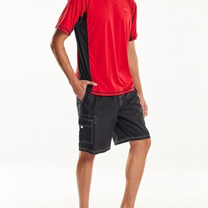 Chemise de sport unisexe rouge à manches longues, anti-UV, séchage rapide, respirante, en Spandex/Polyester 180g, design color block, logo frontal - Product Image 4