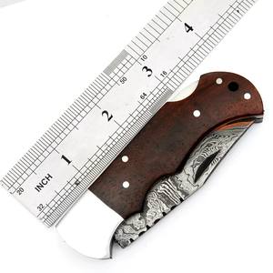 ชุดมีดพับเหล็กดามัสกัสทองแดง 3 ชิ้น ด้ามไม้พะยูง ปลอกหนัง ตีขึ้นรูปตามสั่ง CuMai มีดพกพา EDC สำหรับล่าสัตว์ - Product Image 3