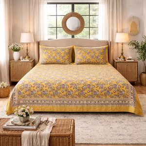 Jaipur Hand Block Printed Cotton King Size Bedsheet 3 <b>PC</b> <b>Set</b> Non Toxic Dyes Soft Breathable Durable Skin Friendly Home Hotel Use - Product Image 5