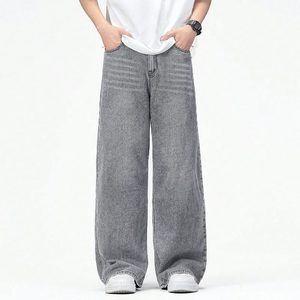 <b>Mens</b> Grey Straight Fit High <b>Waist</b> Denim <b>Jeans</b> Eco Friendly Breathable Street Wear Fashion Bottom Vintage Retro Style Size 28-<b>42</b> - Product Image 1