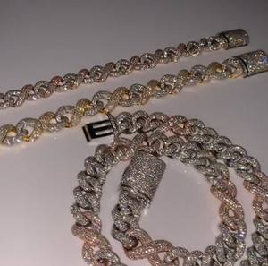 Ensemble de colliers chaîne cubaine personnalisés sertis de diamants Moissanite micro-pavés, style Hip Hop, en argent sterling 925 plaqué or blanc - Product Image 5