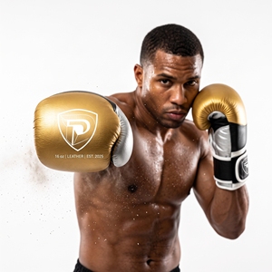 Gants de boxe en cuir noir doré Dumela 16 oz, équipement d'entraînement professionnel avec logo - Product Image 4