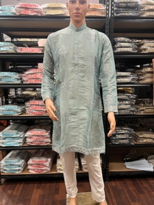 Ensemble Kurta Pajama brodé pour homme, coupe classique, style traditionnel indien pakistanais, pour un usage décontracté - Product Image 2