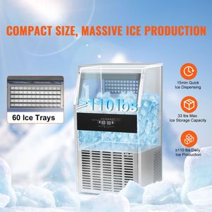 Machine à glaçons commerciale autonome 110 lb/24h, 60 glaçons en 12-15 minutes, capacité de stockage de 33 lb, stockage de glace de 500 kg, 220V - Product Image 2