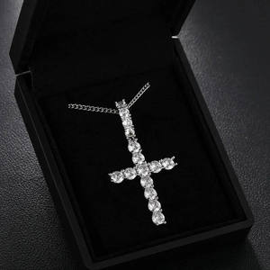 Large Inventory Christian Jewelry Hip Hop <b>Solid</b> <b>Gold</b> Plated 925 Sterling Silver VVS Moissanite Cross <b>Pendant</b> Necklace - Product Image 1