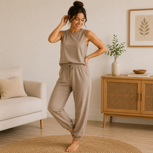 Vêtements de nuit pour femmes, coton 100% tricoté peigné, ensemble de pyjamas, vêtements de détente pour femmes, respirant, confortable, ensembles de pyjamas pour femmes - Product Image 1