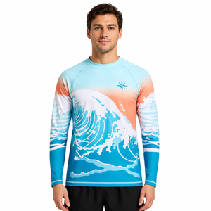 <b>Men</b> Eco Friendly <b>Compression</b> <b>Shirt</b> Quick Dry Customize Logo Sublimation Contrast Sleeves Print O-Neck Rash Guard Gym Breathable - Product Image 1