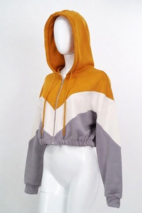 Sweat-shirt à capuche court pour femme, color-block, avec fermeture éclair, design asymétrique, décontracté, automne, manches longues - Product Image 4