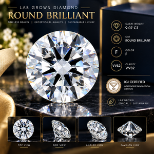 Diamant brillant cultivé en laboratoire 9,07 carats Couleur F Pureté VVS2 Perçé au laser Modèle CRAFTED CARBON CC-8533 Fabrication de bijoux - Product Image 1