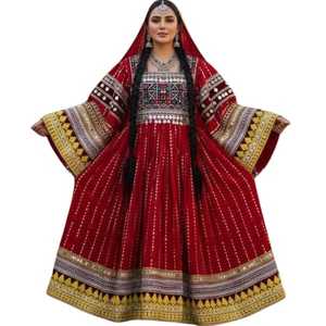 บริการ OEM ชุดเดรสยาวแบบอัฟกานิสถานโบราณ แต่งลูกไม้ ทรงเอไลน์ 3 ชิ้น ชุดกางเกงขายาว ซิปแบบเรียบ กระดุมพู่ห้อยเหรียญโบราณ - Product Image 1