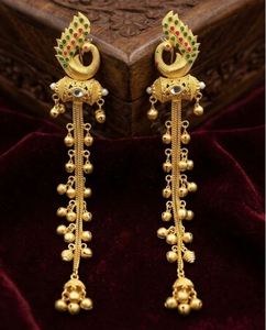 Pendientes Kashmiris de Aleación de Zinc con Baño de Oro Geométrico Pachi Kundan para Mujer, Lujosos, Tradicionales Indios, para Fiesta, con Borlas Largas y Cristales - Product Image 3