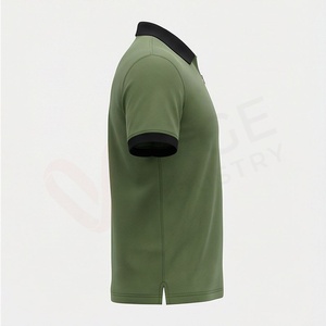 Polo à manches courtes pour homme, vert olive, avec fermeture éclair, tricoté, 100% polyester, design uni décontracté, coupe classique - Product Image 3