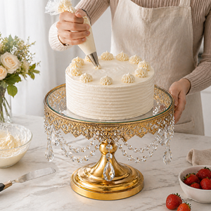 Gold Metal Wedding Cake <b>Stand</b> Dessert Display <b>Stand</b> with <b>Crystal</b> Hanging Cupcake <b>Stand</b> for Event Decoration Bulk - Product Image 3