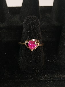 Pink Ruby Heart <b>Ring</b> 925 Sterling Silver 14K Gold Plated Size 6 5 Romantic Jewelry Gift For Women Lightweight - Product Image 4