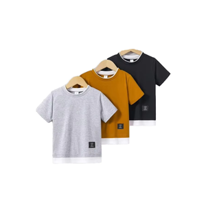 T-shirts d'été à manches courtes en polyester à motifs animaux mignons pour garçons, hauts décontractés compressés à séchage rapide pour enfants - Product Image 1
