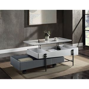 Wilkins High <b>Gloss</b> Finish Coffee <b>Table</b> with Lift Top Gray and <b>White</b> Color Scheme - Product Image 2