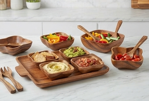 Service de table en bois de qualité supérieure avec bols et plateau de forme irrégulière, design minimaliste, durable, compatible lave-vaisselle, pour usage quotidien - Product Image 5