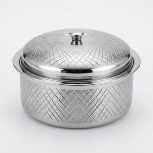 Handmade Zaika Diamond Weave Lidded Donga 1.2L Capacity SS304 Satin Mirror Patterned Bowl 16cm for Home Decor Hotel Use <b>PC</b> - Product Image 6